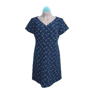 Loft Plus Women A Line Dress 18 Navy Blue Feather Leaf Career Work Corporate Job